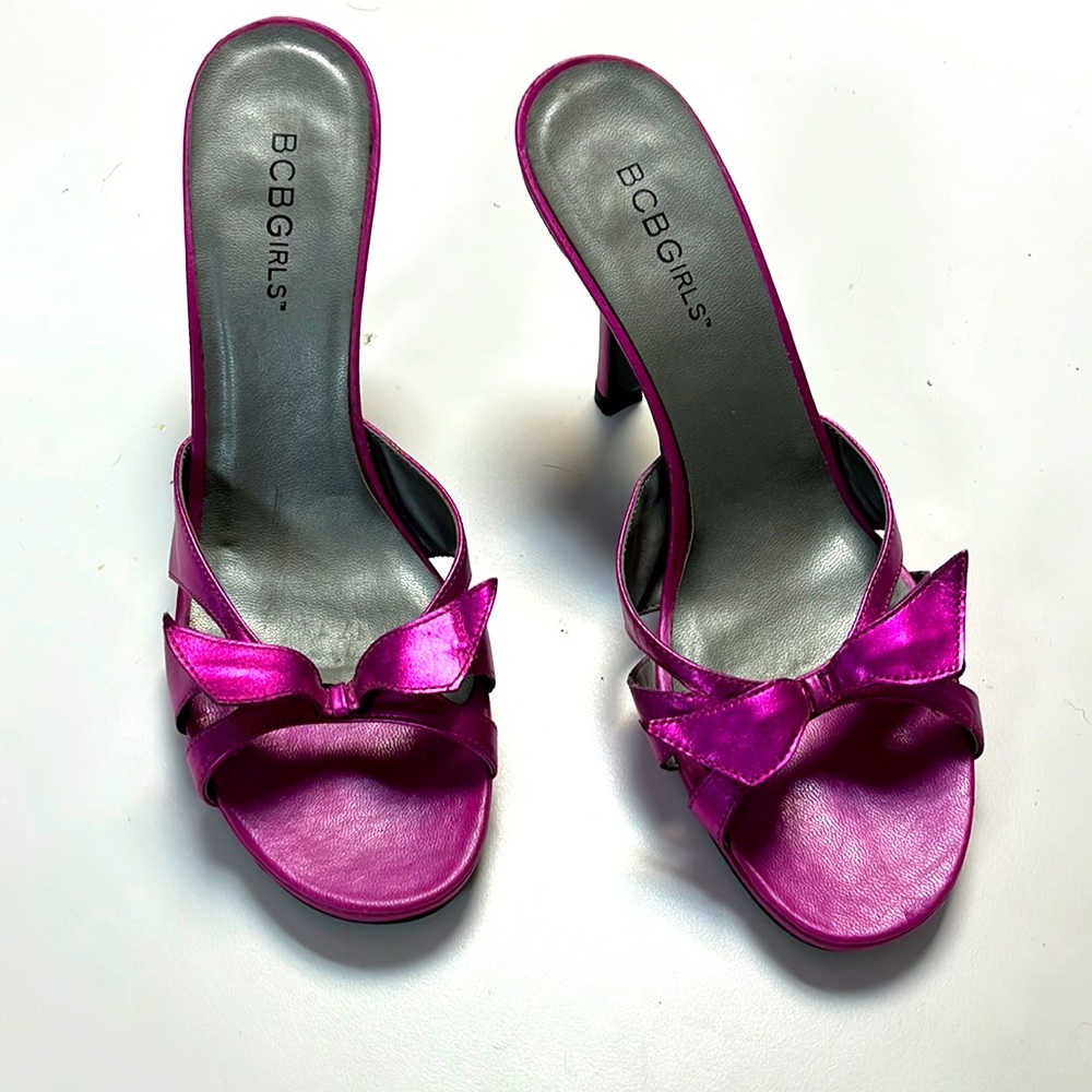 BCBGirls Beautiful fuchsia metallic heels.